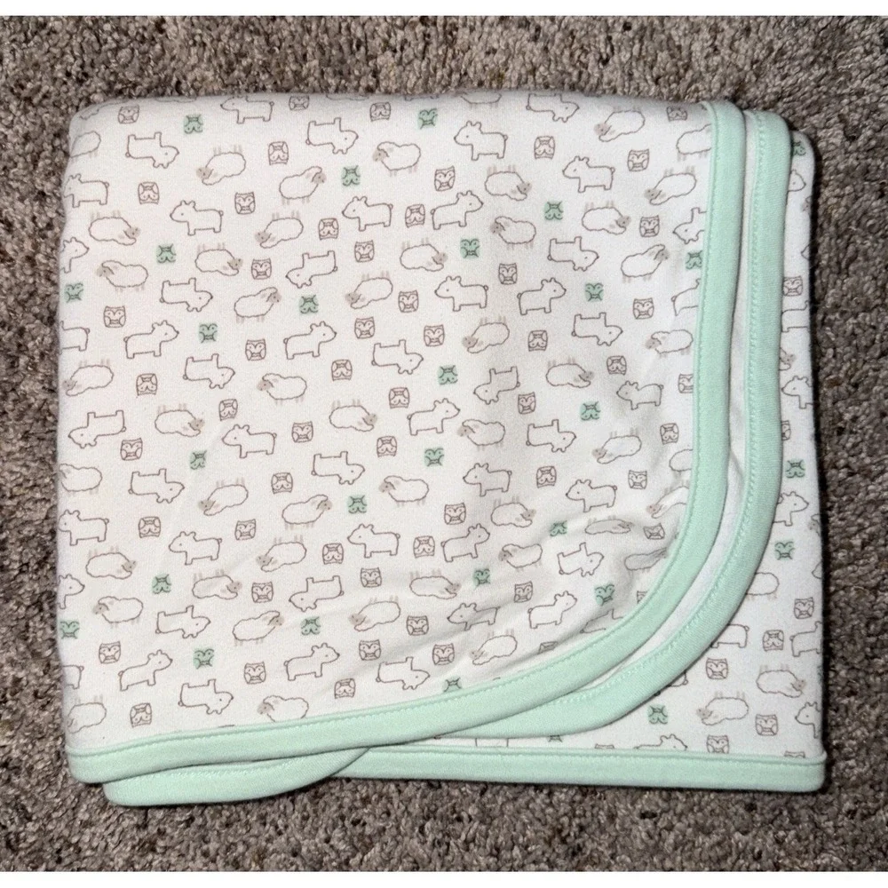 Precious Firsts Baby Blanket Owl Sheep Bear Lamb Cotton White Green Brown Carter
